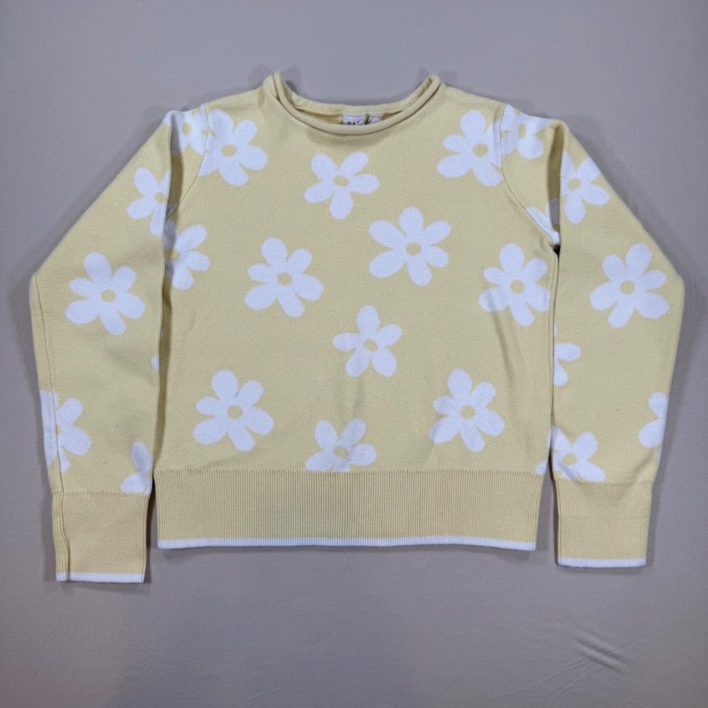 Gap Kids Yellow Daisy Floral Cotton Knit Sweater XL 12 Crew Neck Pullover